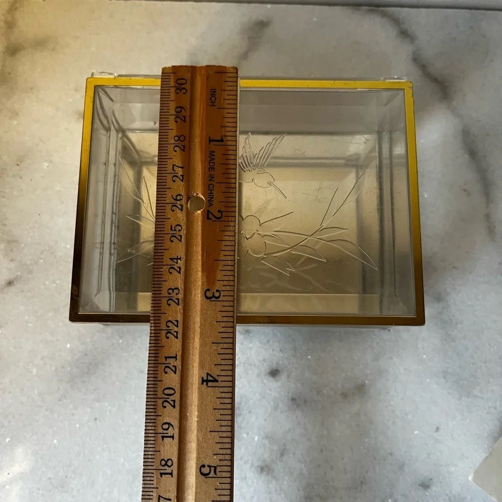 Vintage acrylic Jewelry Box with Gold brass Trim
